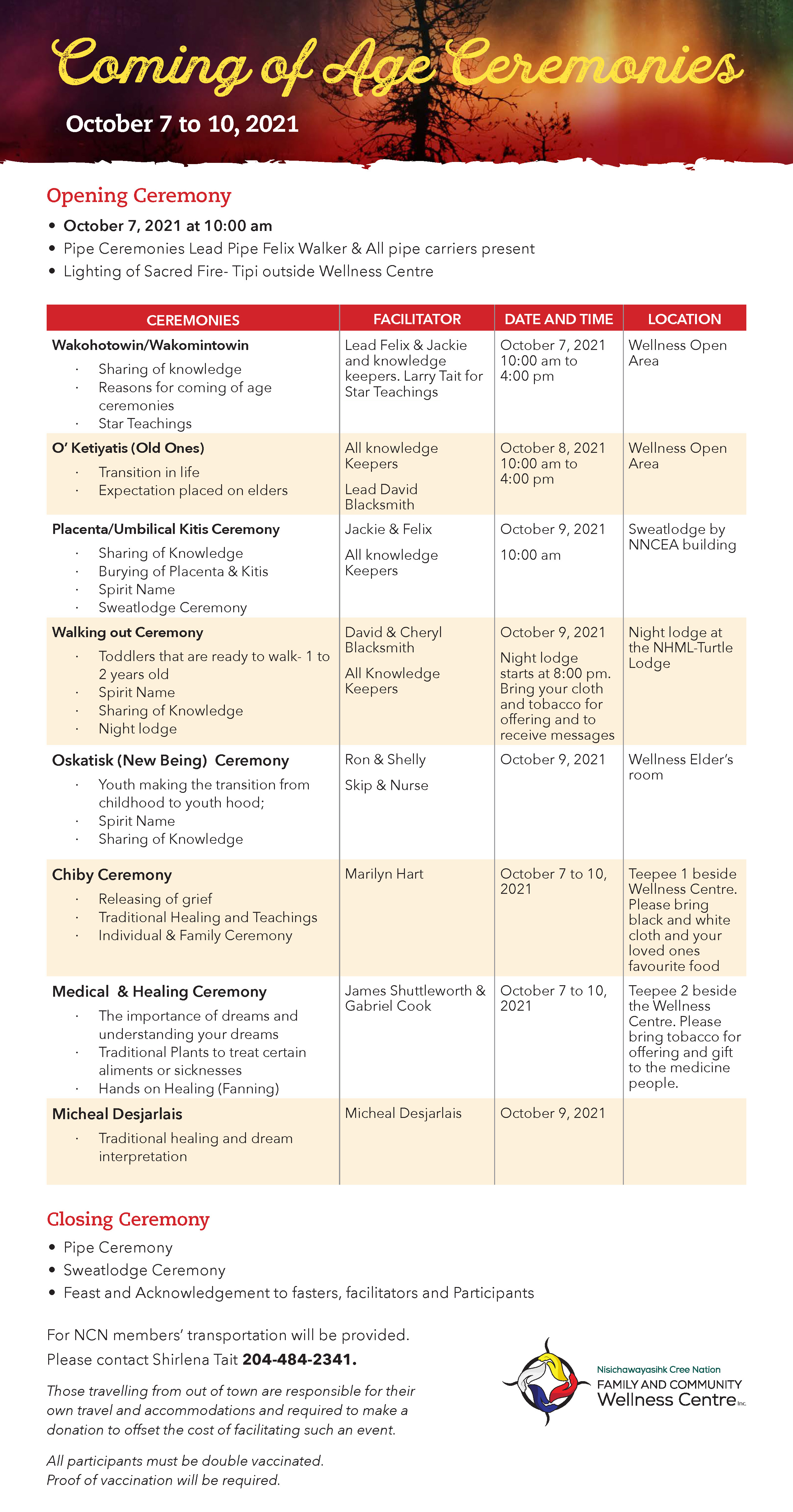 Agenda for the Coming of Age Ceremonies 